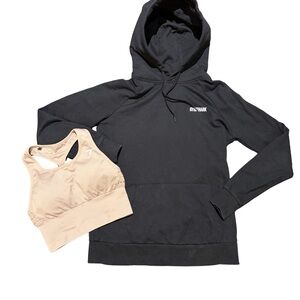 Gymshark Black Hoodie with Beige Sports Bra Set
